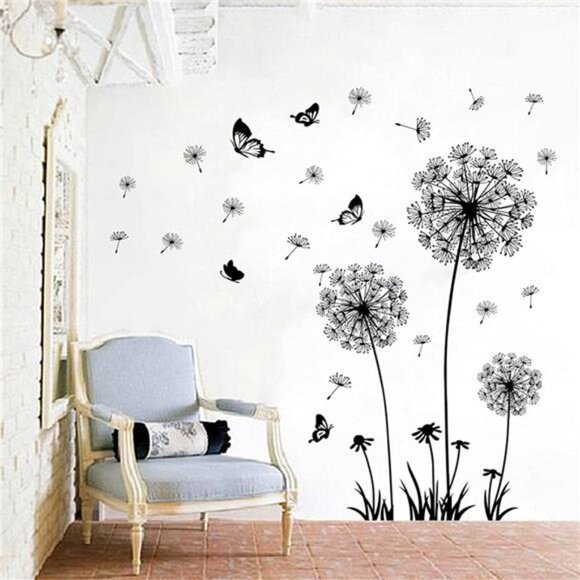 2 Set Dandelion Wall Decals, Flower Stickers,Murals With Butterflies for Bedroom - Picture 5 of 8
